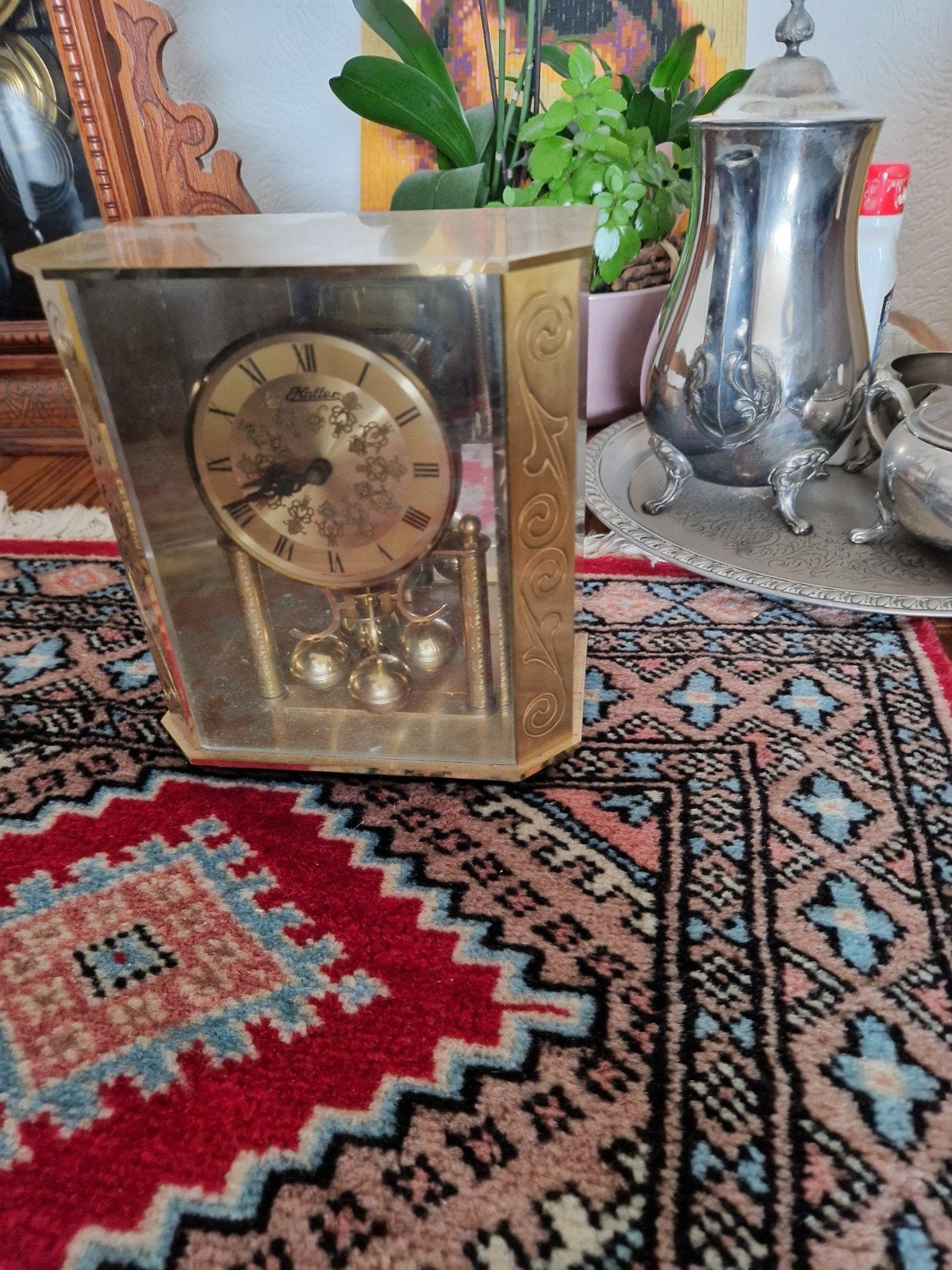 Vintage tafelklok met messing en glas, Antiek en Kunst, Ophalen of Verzenden