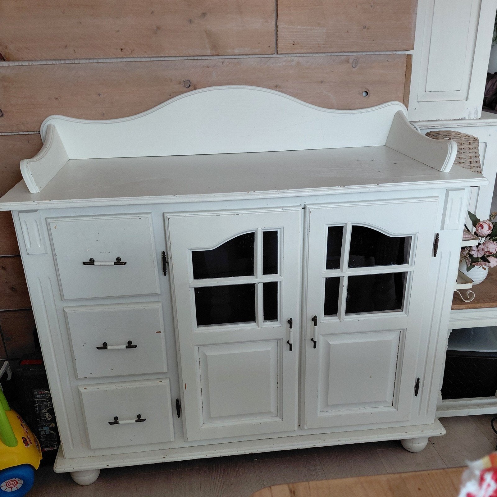 Brocante commode wit 120cm breed,90cm hoog,opzetstuk 20 cm., Gebruikt, 50 tot 70 cm, Ophalen of Verzenden, 100 cm of meer