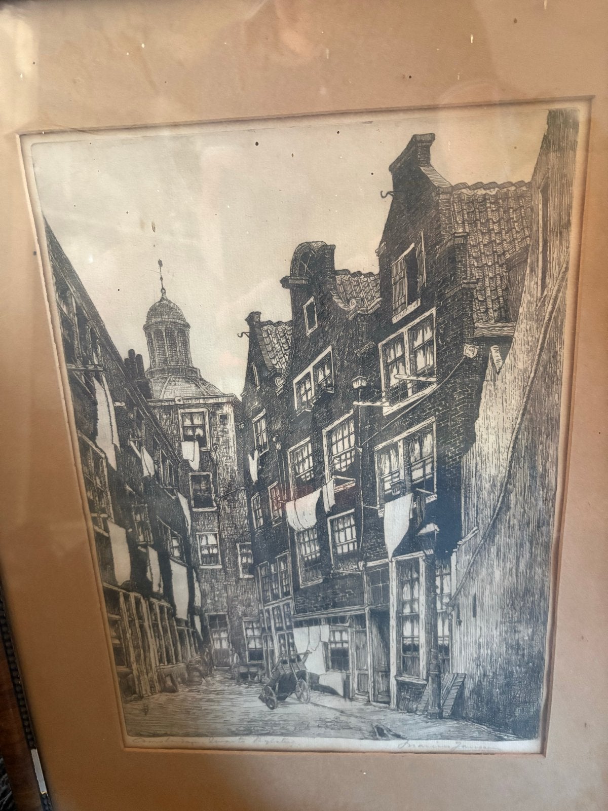 Ets Zwarte Bijlsteeg door Marius Janssen (1885-1957), Antiek en Kunst, Kunst | Etsen en Gravures, Ets, Stadsgezicht, Ophalen of Verzenden