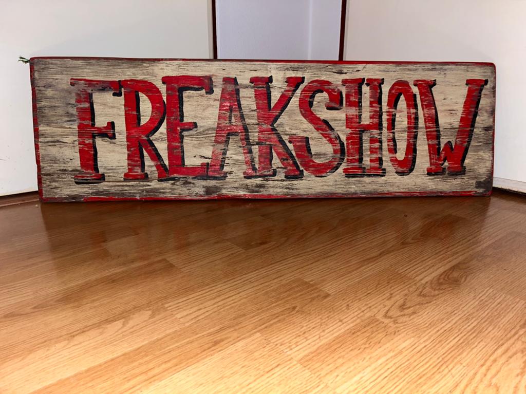 Freakshow houten circusbord, Ophalen, Gebruikt, Reclamebord