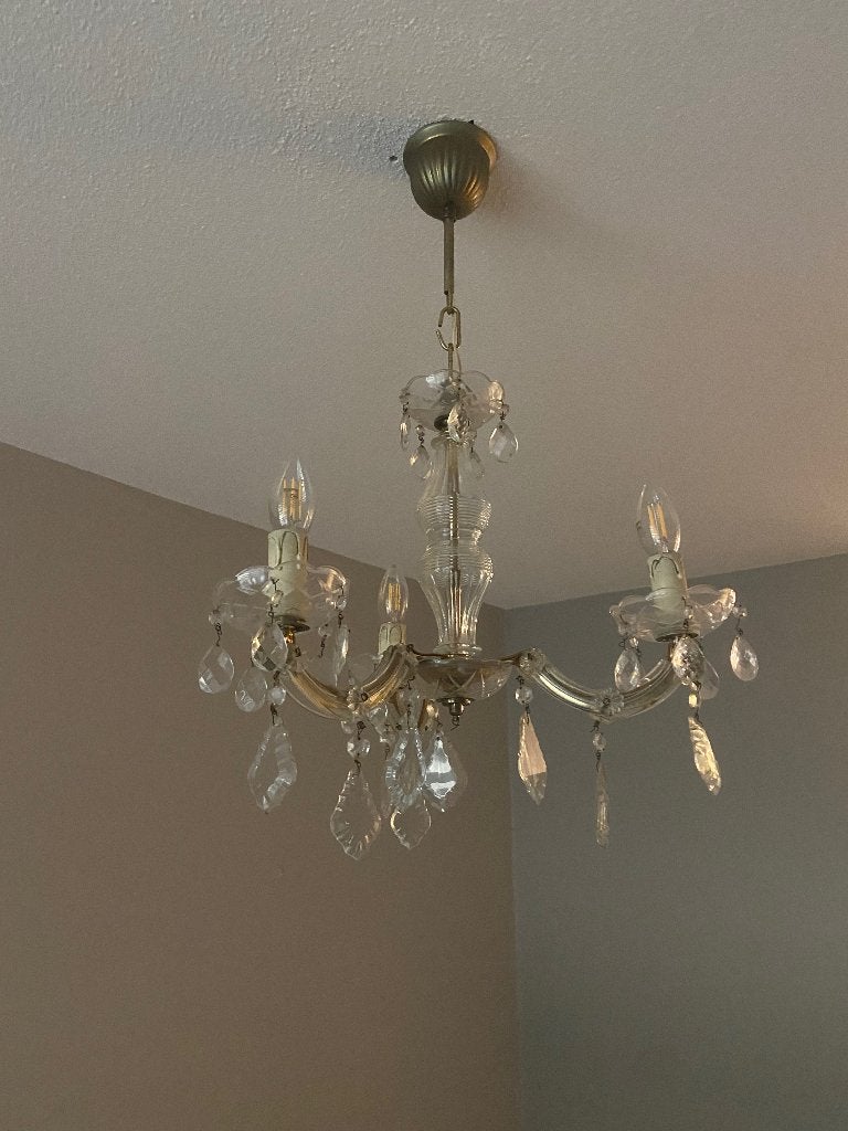 Kroonluchter 3- armig, Huis en Inrichting, Lampen | Kroonluchters, Ophalen, Gebruikt, Glas
