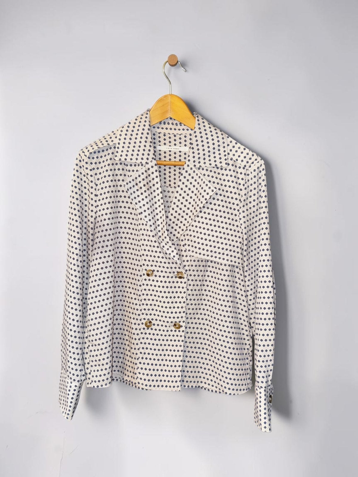 YAYA blouse shirt maat 38 M medium wit ecru blauw stippen, Kleding | Dames, Ophalen of Verzenden, Zo goed als nieuw, Maat 38/40 (M)