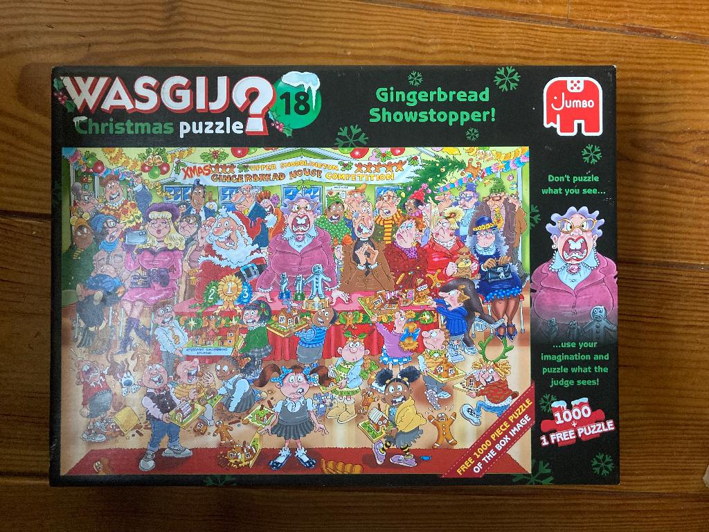 Duopuzzel Wasgij Christmas Puzzle 18 Gingerbread Showstopper, Ophalen of Verzenden, 500 t/m 1500 stukjes, Gebruikt, Legpuzzel
