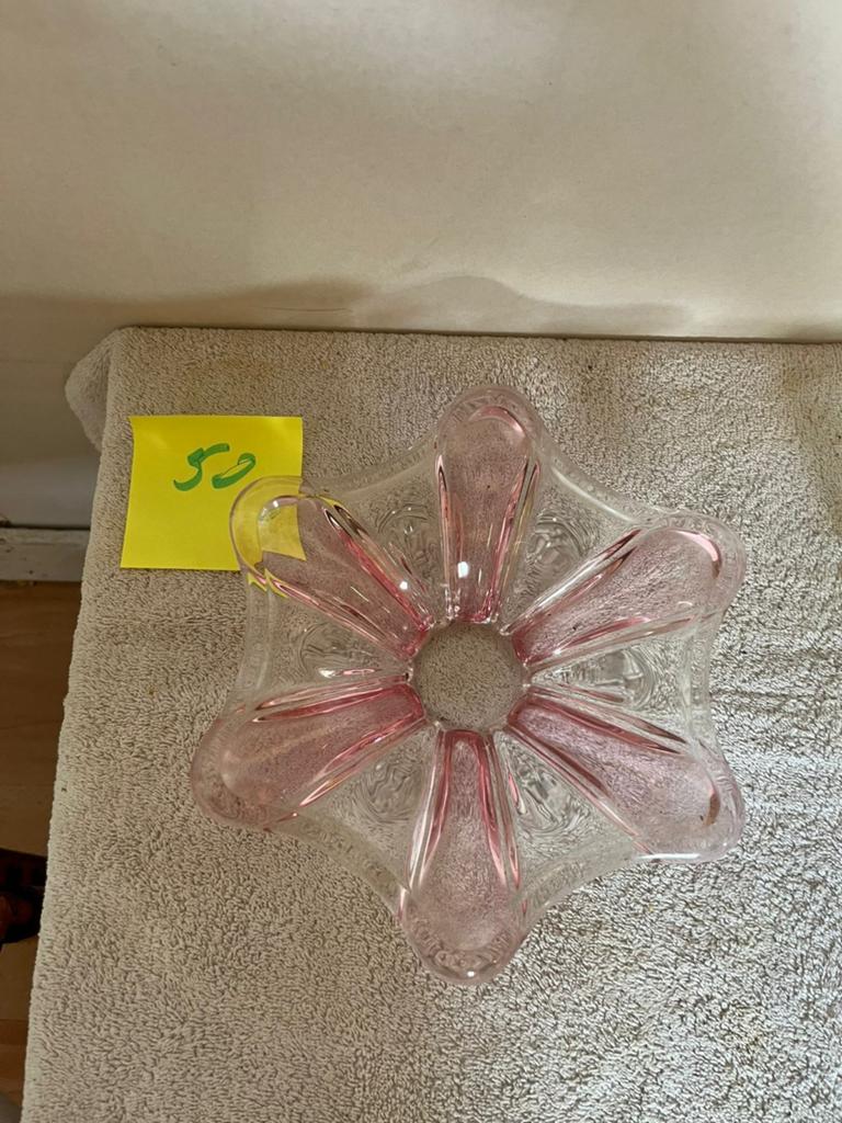 Vintage glazen asbak roze bloemvormig, Ophalen of Verzenden