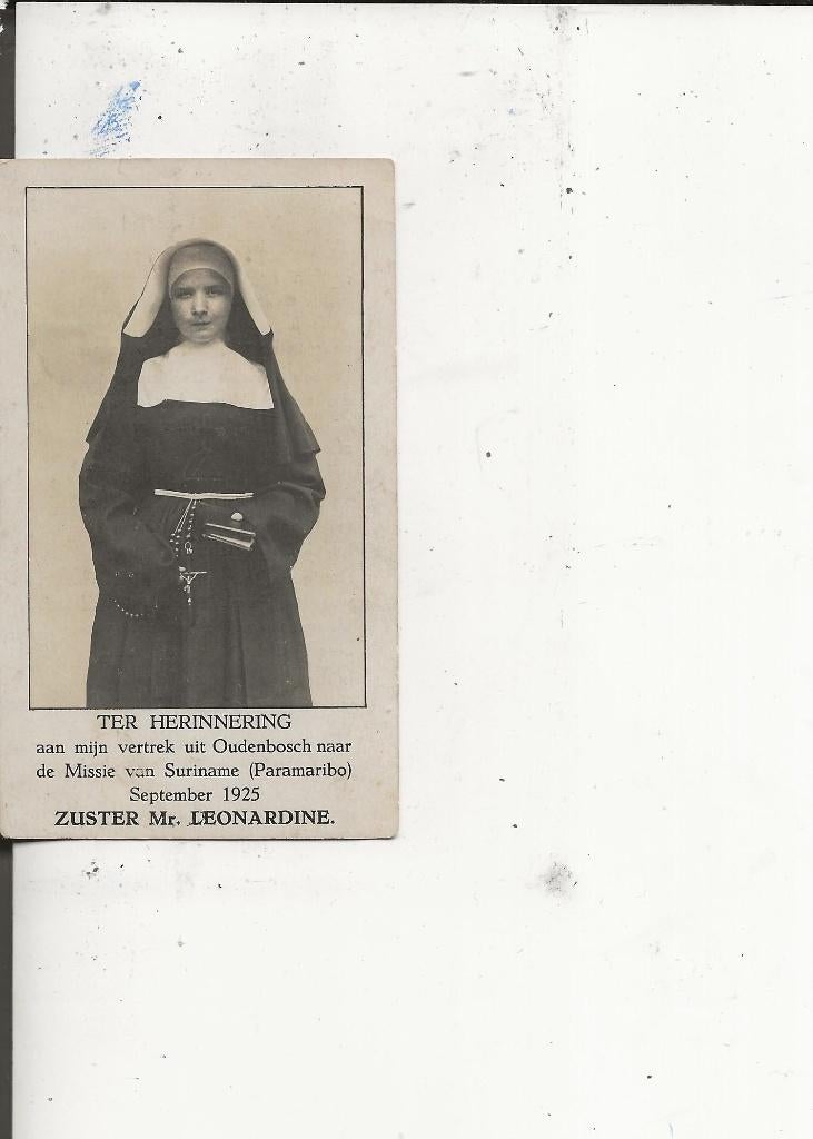 Oudenbosch Bidprentje Zr Mr.Leonardine Missie Suriname, Verzamelen, Ansichtkaarten | Nederland, Ophalen of Verzenden, 1920 tot 1940