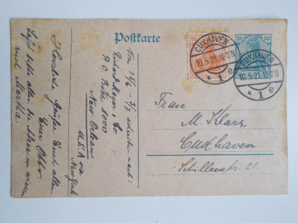 Duitse Rijk, Postkaart Met Reisschema Cuba-Mexico-US 1921., Ophalen, Briefkaart