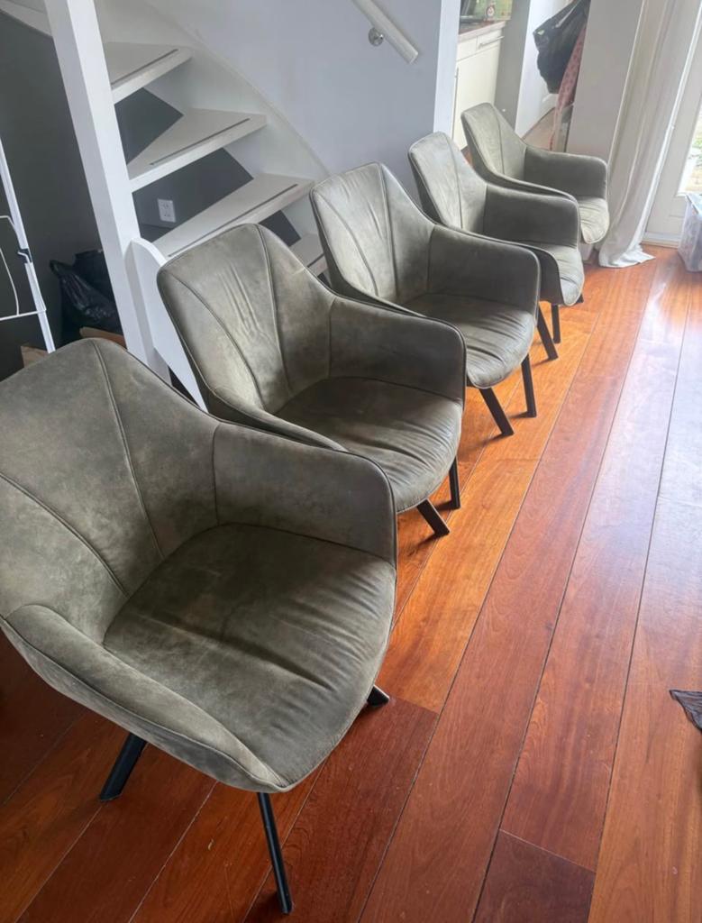 Set van 5 comfortabele eetkamerstoelen - Grijs/Groen, Ophalen, Overige kleuren, Zo goed als nieuw, Stof