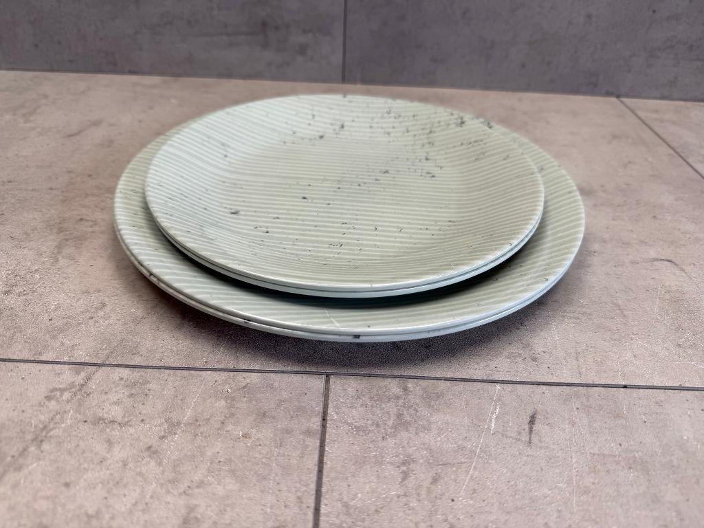 Set borden groen streep - 2 persoons - NIEUW - 11305, Ophalen of Verzenden, Nieuw