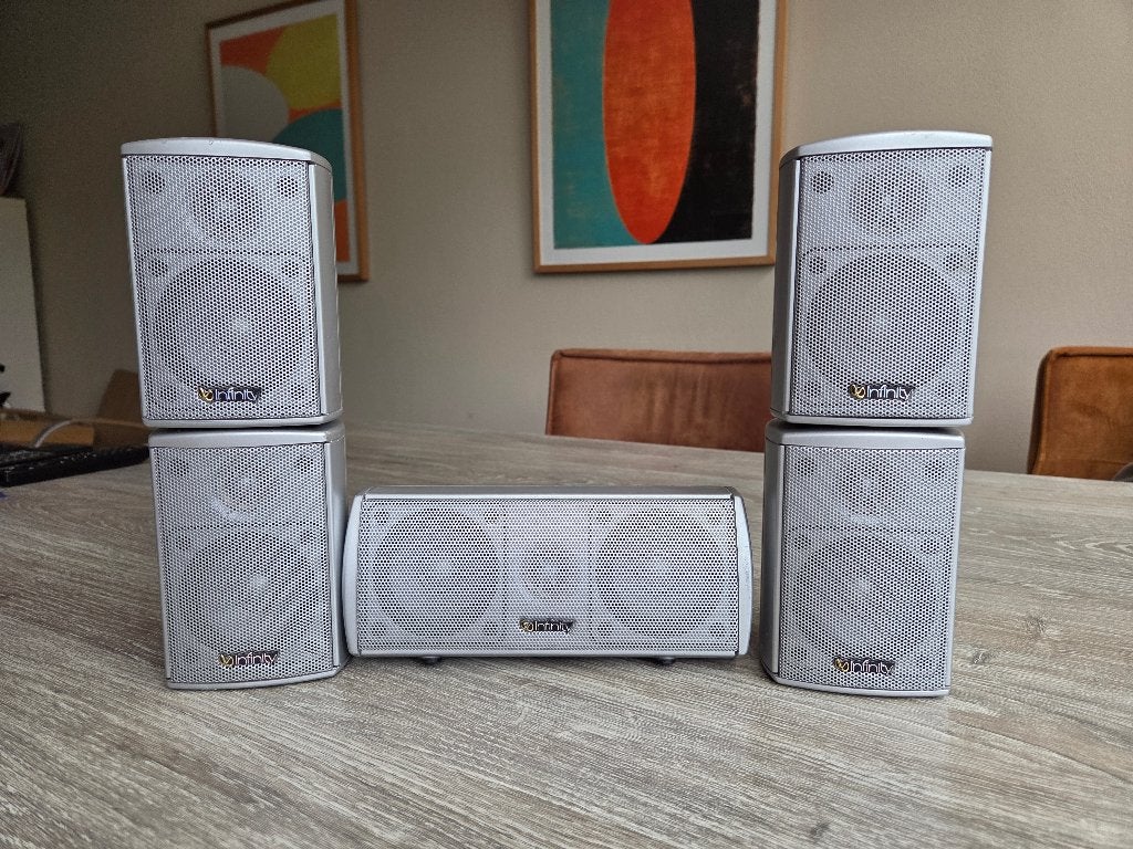 Surround luidspreker set Infinity: 5 speakers met subwoofer, Audio, Tv en Foto, Ophalen, Gebruikt, 60 tot 120 watt, Surroundset