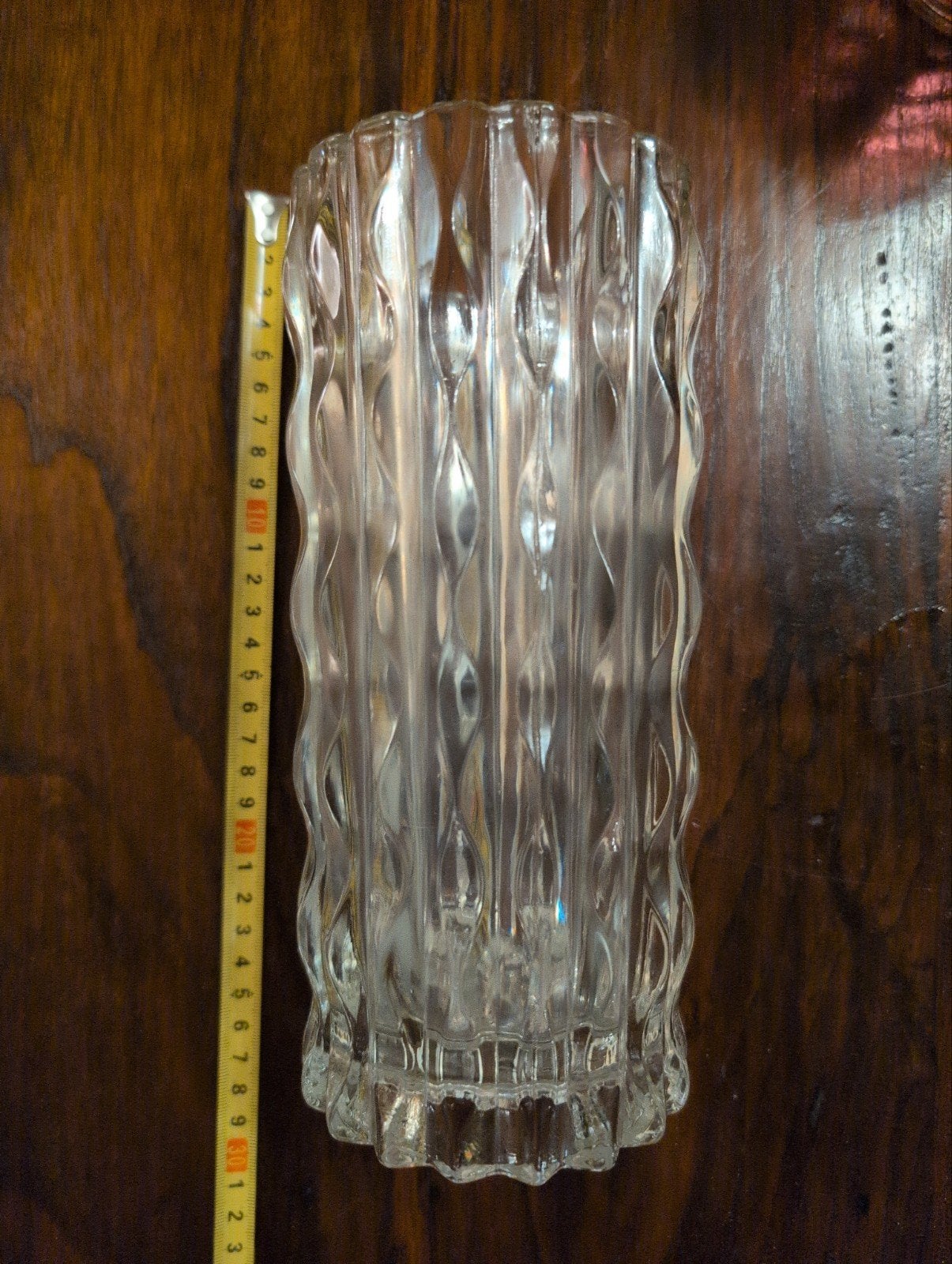 Vintage glazen vaas met golvend patroon, Ophalen of Verzenden