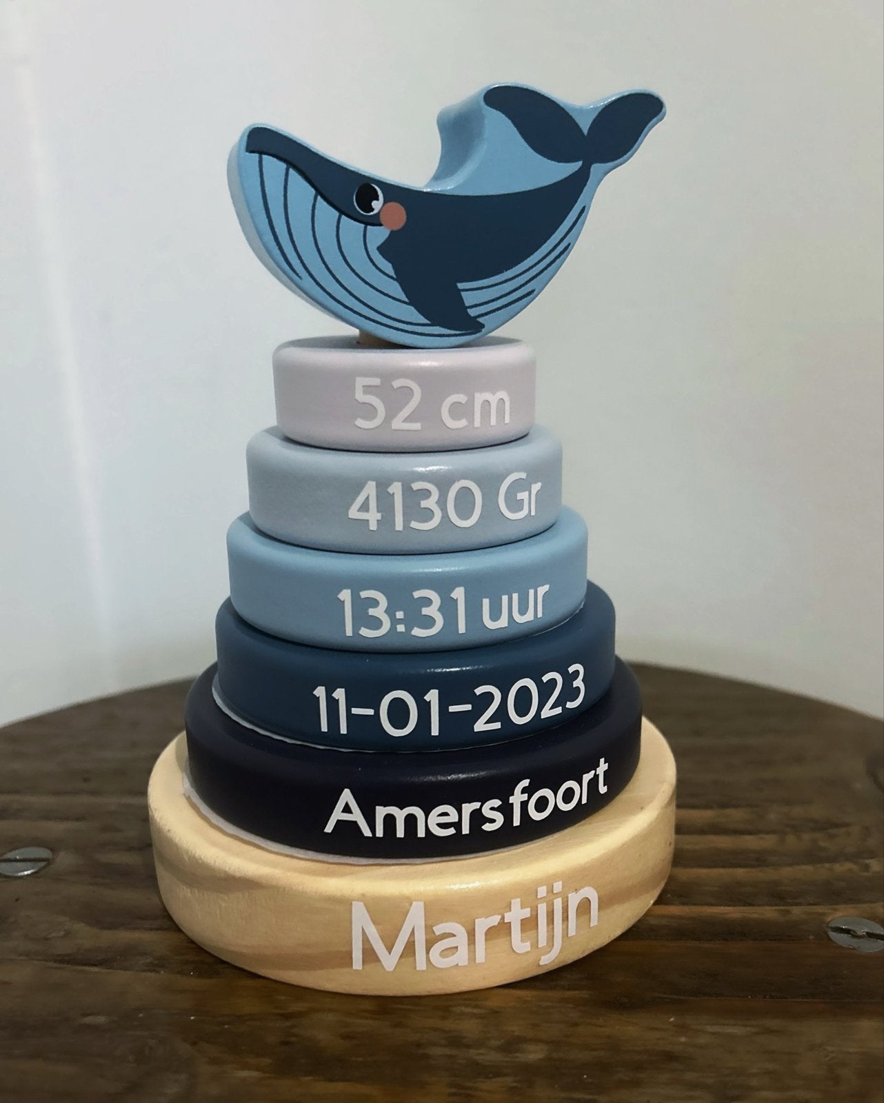 Gepersonaliseerde Walvis Stapeltoren - Geboortecadeau, Ophalen of Verzenden, Zo goed als nieuw, Overige typen