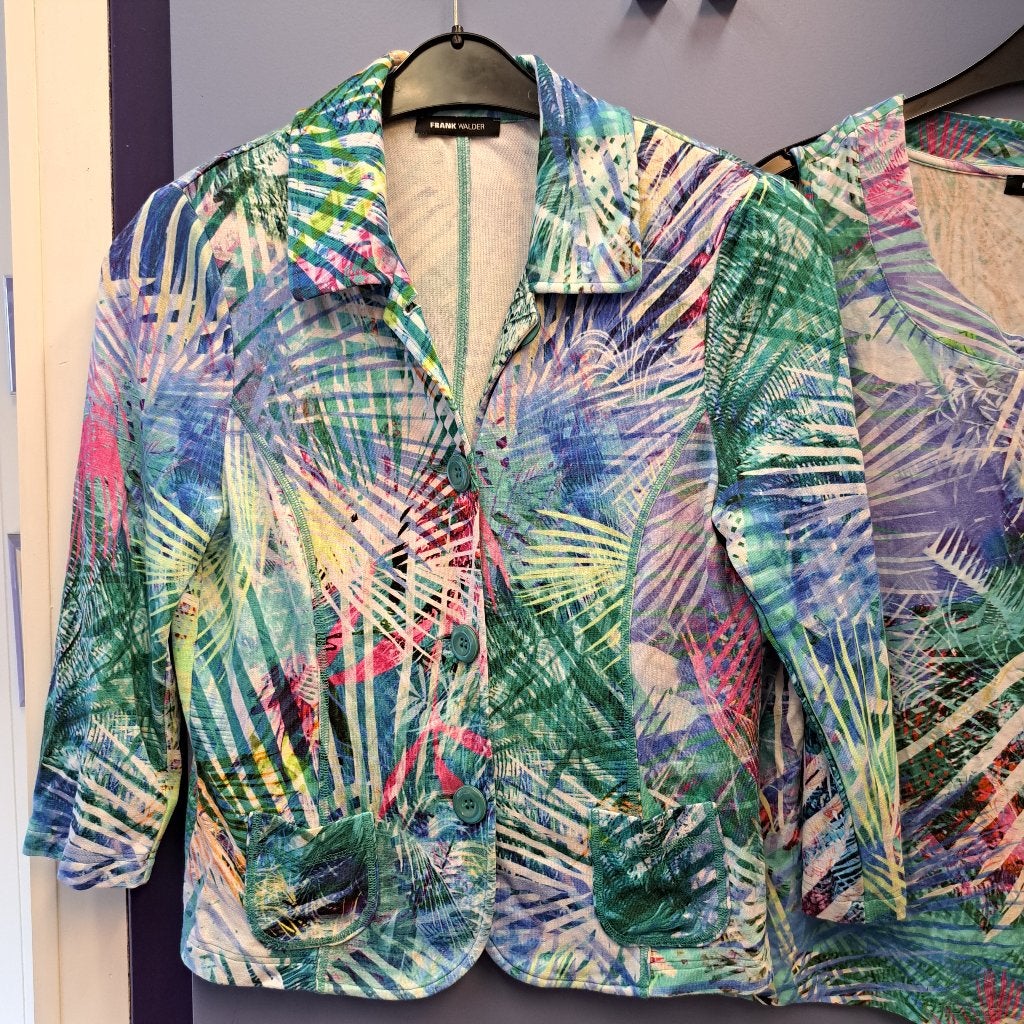 Frank Walder set: Blazer + top print blauw paars M nr 43068, Maat 38/40 (M), Frank Walder, Blauw, .