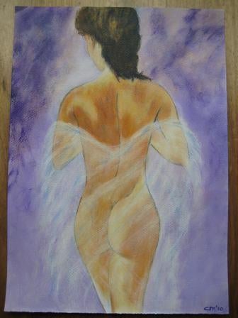 Naakte vrouw in voile (30 x 42 cm ), Huis en Inrichting, Woonaccessoires | Schilderijen, Tekeningen en Foto's, Ophalen, Minder dan 50 cm