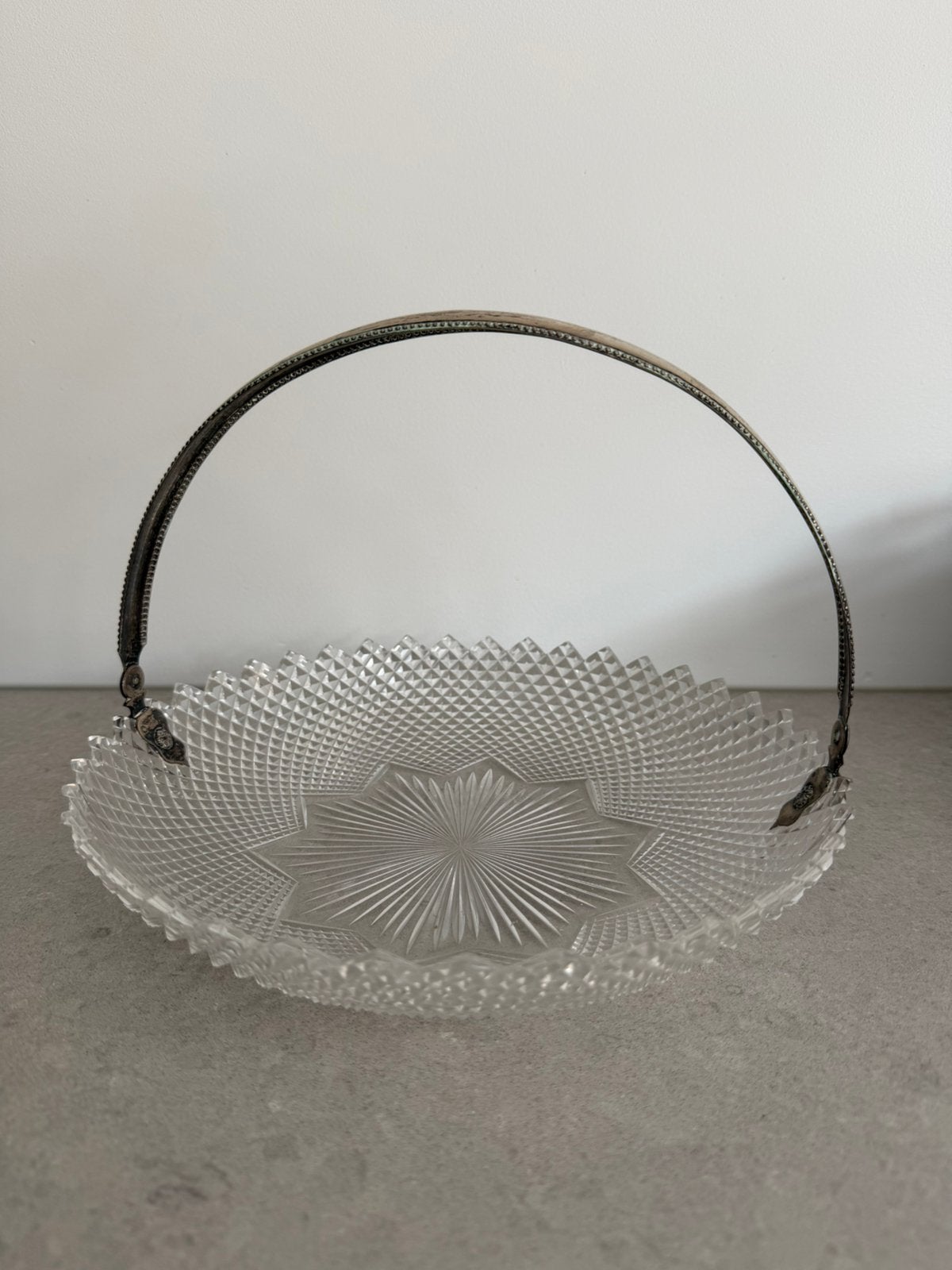 Kristallen schaal met zilver hengsel, Ophalen of Verzenden