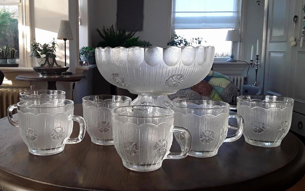 Vintage punch bowl - punchbowl Masserini Primavera op voet, Huis en Inrichting, Gebruikt, Ophalen of Verzenden, Overige stijlen