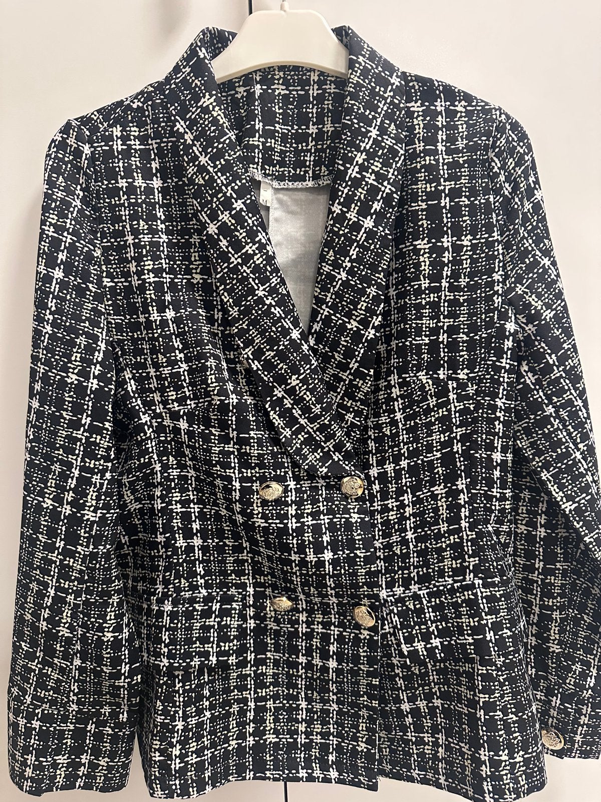 Zwart-witte blazer met gouden knopen - Maat M, Maat 38/40 (M), Zwart, Ophalen of Verzenden, Zo goed als nieuw