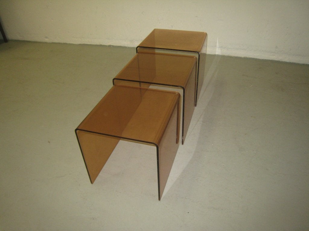 Miniset van 3 plexiglas bijzettafeltjes, oranje/bruin, Huis en Inrichting, Niet ingevuld, Gebruikt, Niet ingevuld, Niet ingevuld
