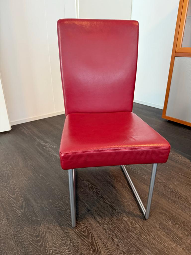 Rolf Benz 7400 eetkamerstoel - Rood leer - 6 stuks, Huis en Inrichting, Ophalen, Leer, Zo goed als nieuw, Vijf, Zes of meer stoelen