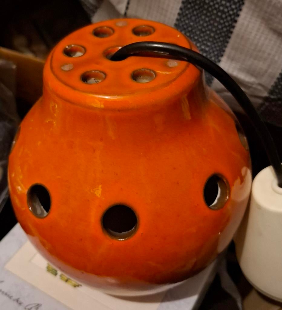 Vintage retro aardewerk lamp jaren 70 oranje, Ophalen of Verzenden