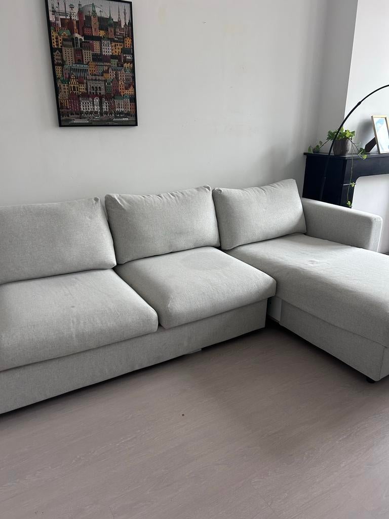 Slaapbank met chaise longue en opbergruimte, Huis en Inrichting, Ophalen, Gebruikt, Tweepersoons, Overige maten