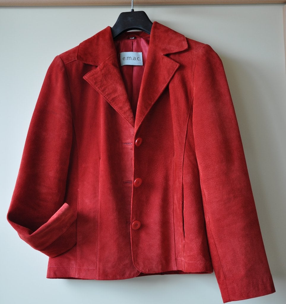 Rood  Suede / Leer  Jasje  -  Maat  36  -  Merk  E.M.A.C., Kleding | Dames, E.M.A.C., Ophalen of Verzenden, Zo goed als nieuw
