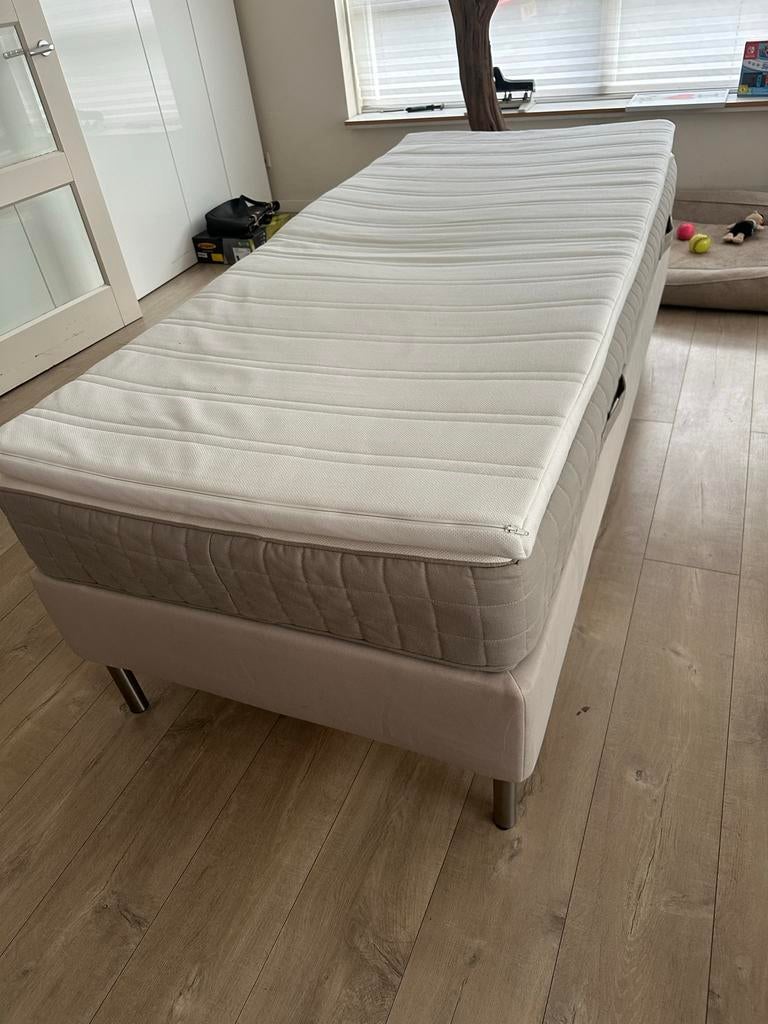 IKEA Espevär boxspring met Hamarvik matras en Tuddal topper, Ophalen, Gebruikt, 90 cm, Eenpersoons