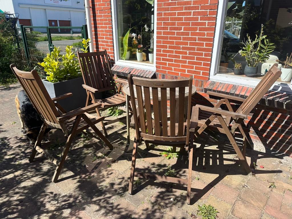 Hardhouten verstelbare tuinstoelen, Ophalen, Zo goed als nieuw, Hardhout