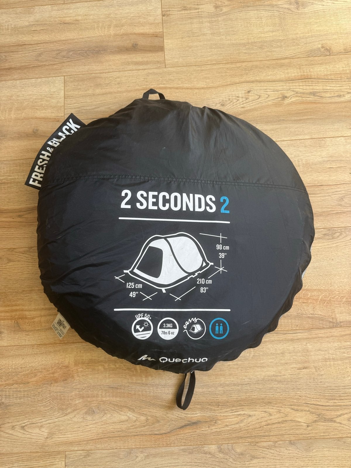 QUECHUA Fresh & Black pop-up tent 2 personen, Ophalen of Verzenden, Gebruikt, Tot en met 2