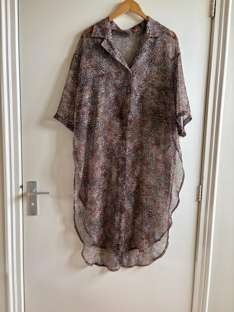 Sexy doorzichtige panterblouse, Ophalen of Verzenden, Zo goed als nieuw, Maat 38/40 (M), Bruin