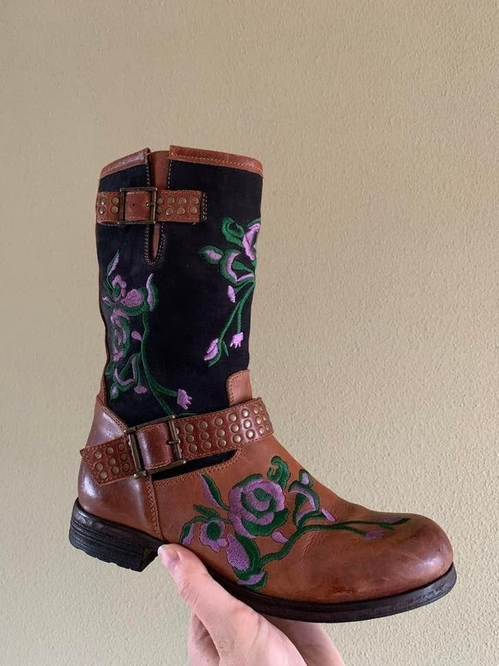 Mustang bikerboots met rits 37 flowerboots western boots, Hoge laarzen, -, Ophalen of Verzenden, Zo goed als nieuw