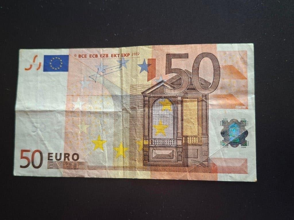 2002 Italië 50 euro oude serie Trichet code J078, Postzegels en Munten, Verzenden, Italië, 50 euro, Los biljet