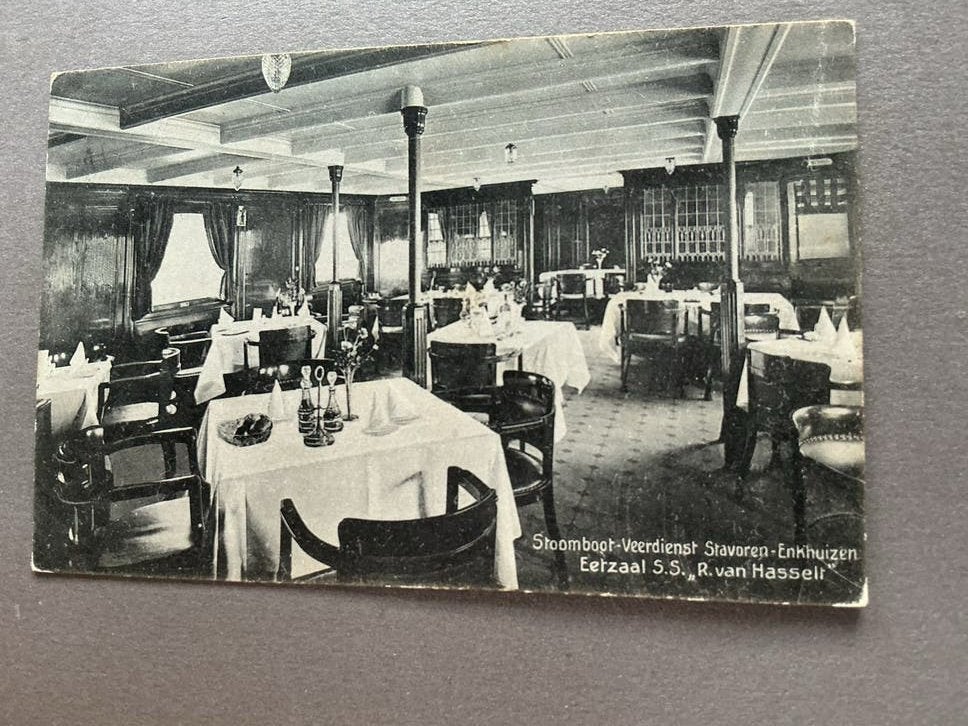 Ansichtkaart Stoomb. Veerdienst Stavoren-Enkhuizen Eetzaal, Verzamelen, Verzenden, Voor 1920, Gelopen, Noord-Holland