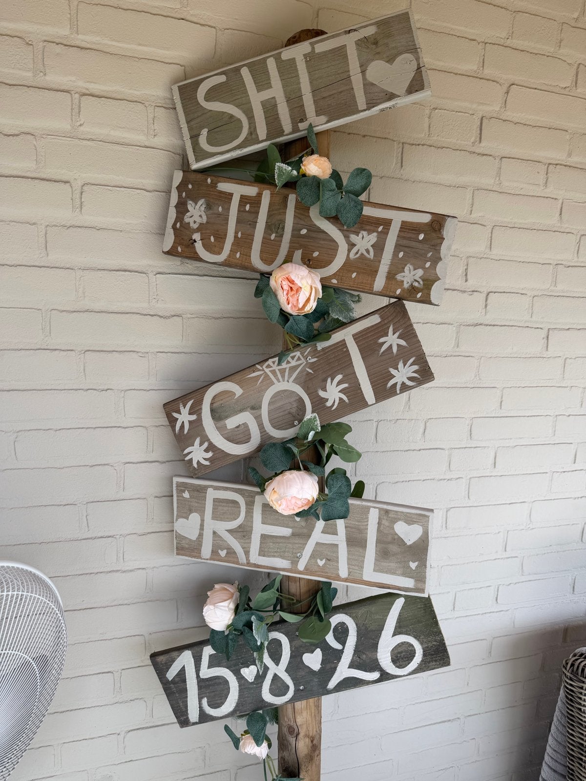 Trouwdecoratie voor tuinfeest - Gepersonaliseerde wegwijzer, Ophalen, Gebruikt, Versiering, Geboorte of Huwelijk
