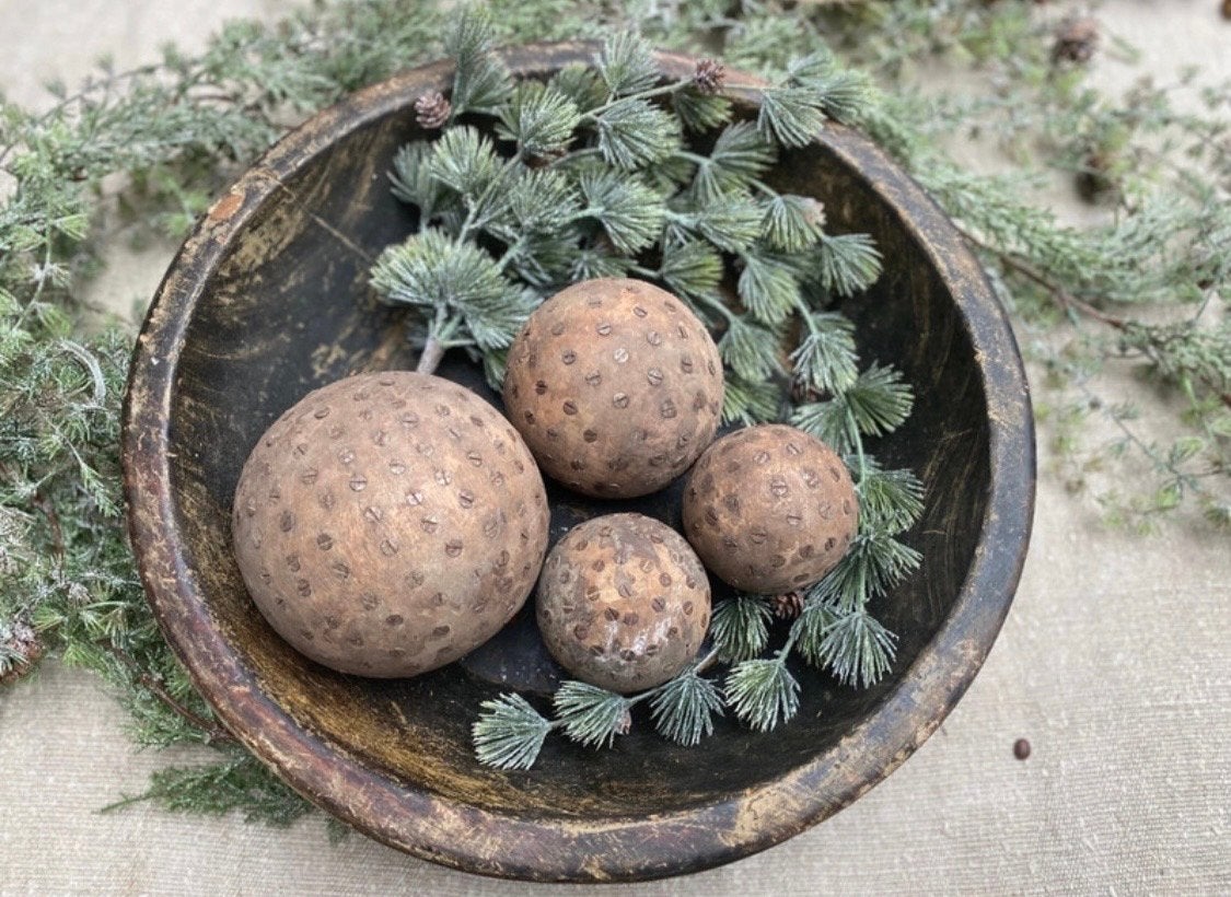 Set van 4 Hoffz ballen hout decoratie, Huis en Inrichting, Woonaccessoires | Overige, Ophalen, Hout, Gebruikt, Landelijk