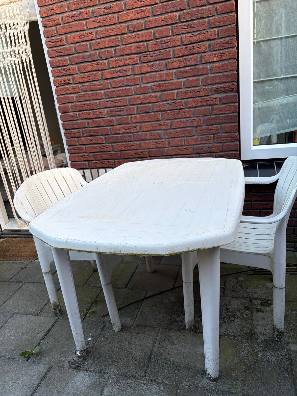 Witte kunststof tuinset met tafel en 2 stoelen, Kunststof, Gebruikt, Eettafel, Tuinset
