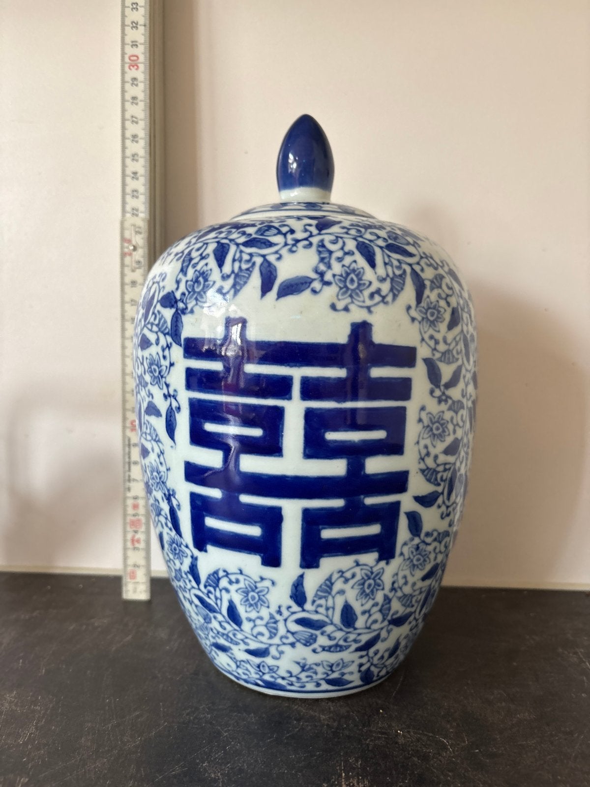 Antieke Chinese Gemberpot Blauw-Wit Dubbel Geluk, Ophalen of Verzenden