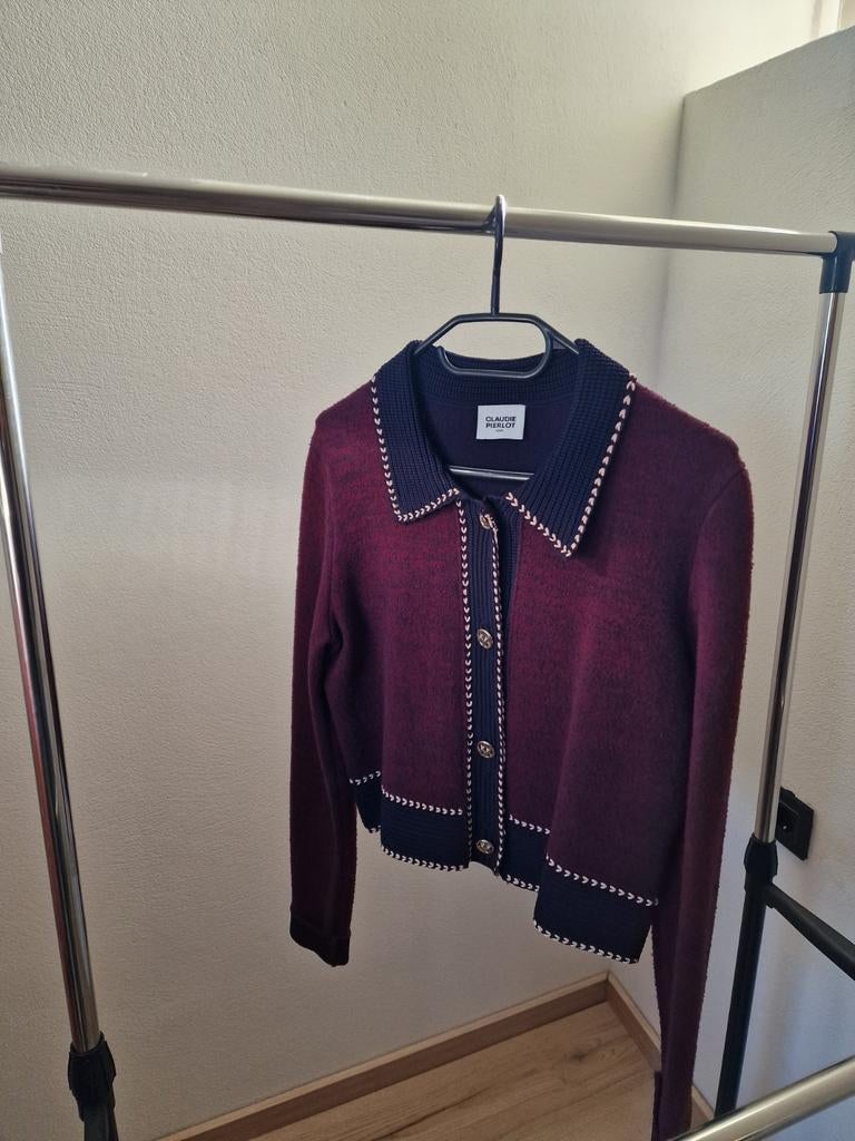 Claudie Pierlot Cardigan - Bordeaux met marineblauw, Kleding | Dames, Maat 38/40 (M), Claudie Pierlot, Ophalen of Verzenden, Zo goed als nieuw