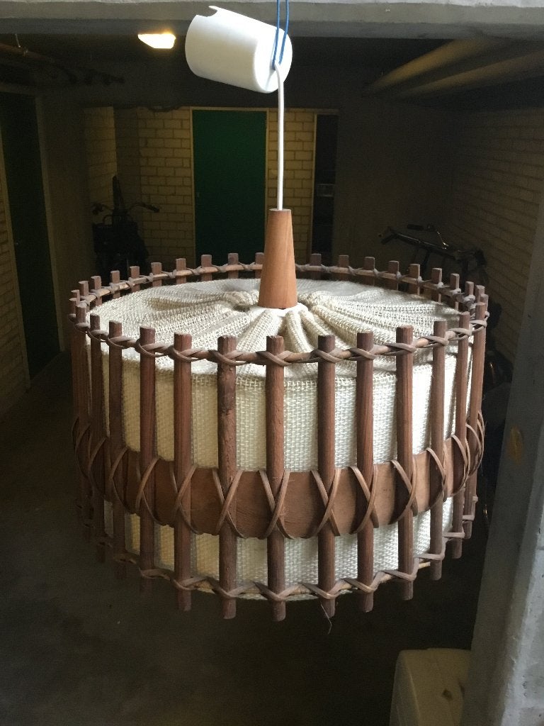 Vintage hanglamp, Ophalen of Verzenden, Gebruikt, Natuurlijk materiaal, E27 (groot)