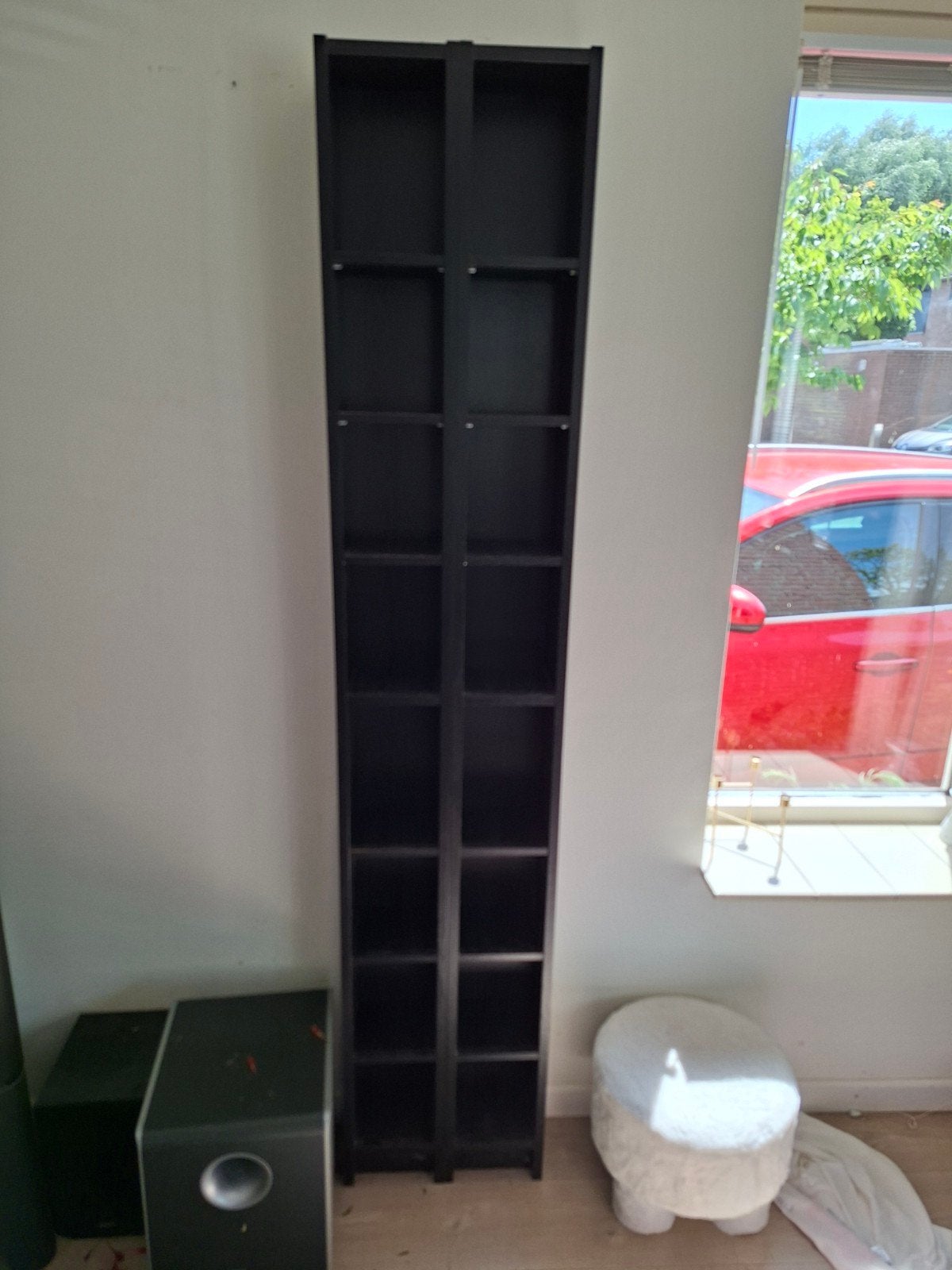 Zwarte Gnedby Benno Ikea CD / DVD meubel met extra plankjes, Ophalen, Gebruikt, 25 tot 50 cm, 200 cm of meer