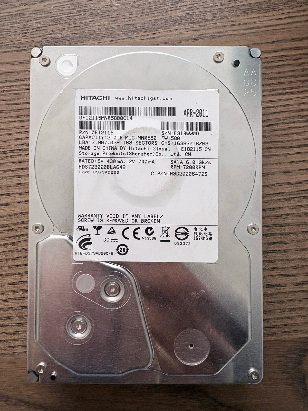Hitachi 2TB HDD SATA Harde Schijf - Desktop/Server, Intern, Gebruikt, Server, Ophalen of Verzenden