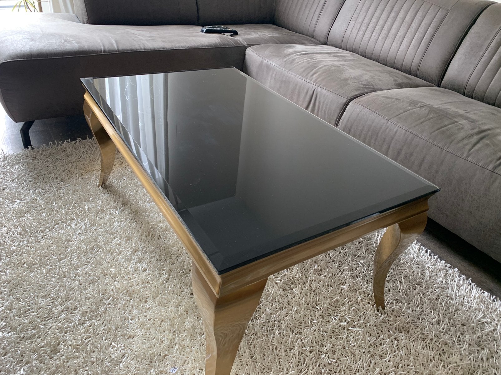 Salontafel goud met zwart glas 100 cm zgan, Huis en Inrichting, Ophalen, 50 tot 100 cm, 50 tot 100 cm, Glas