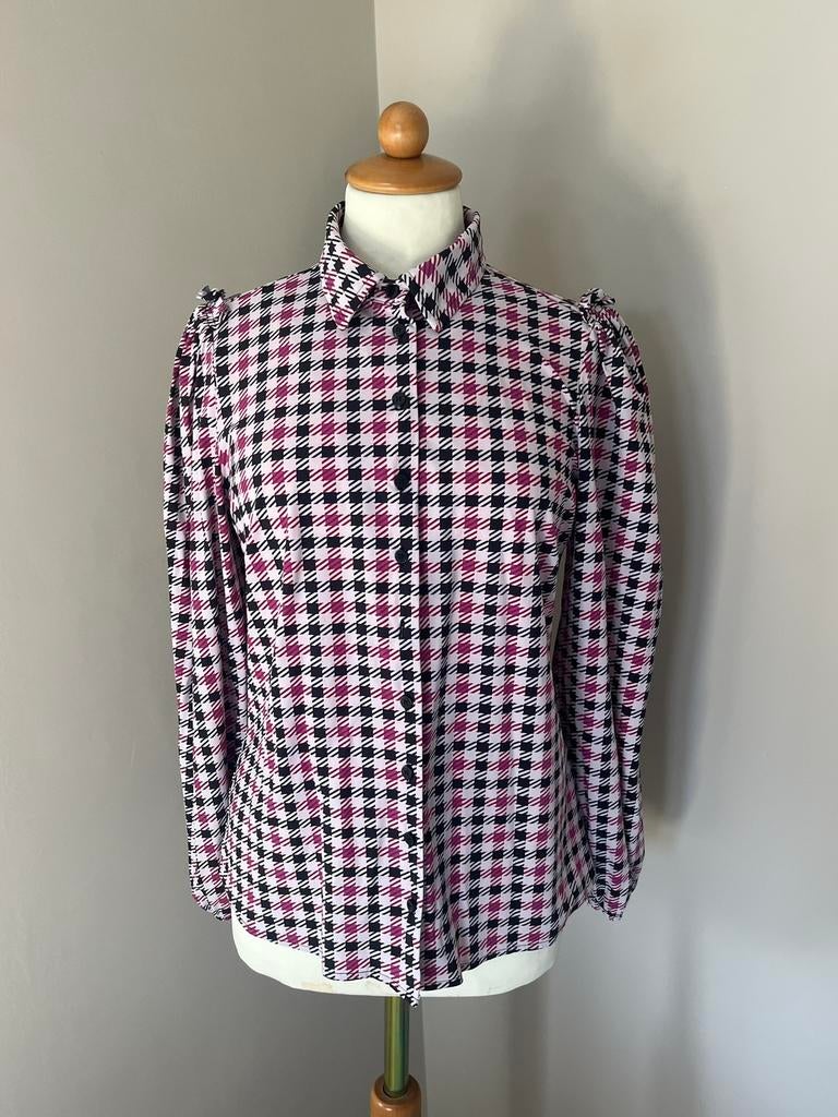 Studio Anneloes travelstof ruit blouse paars, zwart S, Ophalen of Verzenden, Zo goed als nieuw, Maat 36 (S), Roze