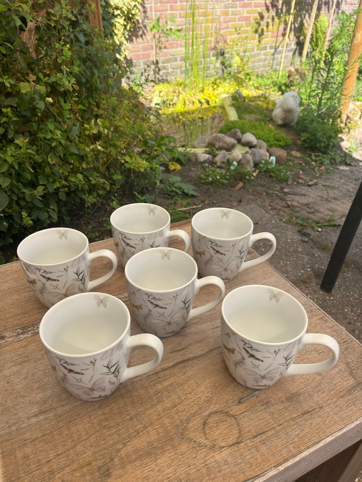 Set van 6 koffie/thee mokken met vlinderprint, Keramiek, Nieuw, Ophalen of Verzenden, Overige stijlen