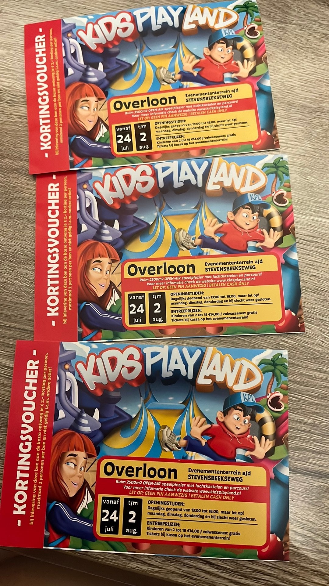 Vouchers Kidsplayland, Tickets en Kaartjes, Eén persoon, Kortingskaart