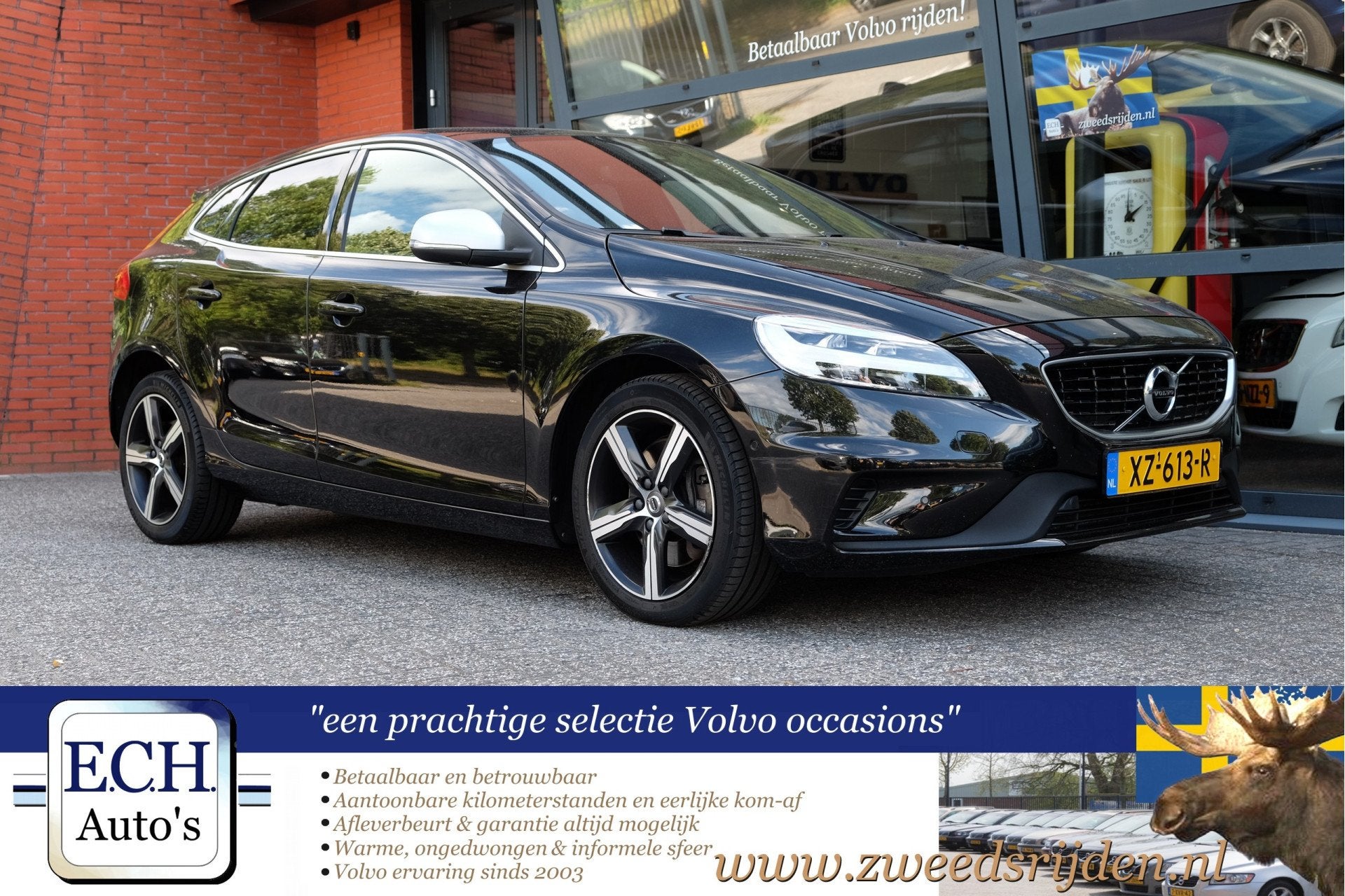 Volvo V40 T3 Automaat Polar+ Sport, Panoramadak, Schakelflip, 4 cilinders, 700 kg, Zwart, Bedrijf