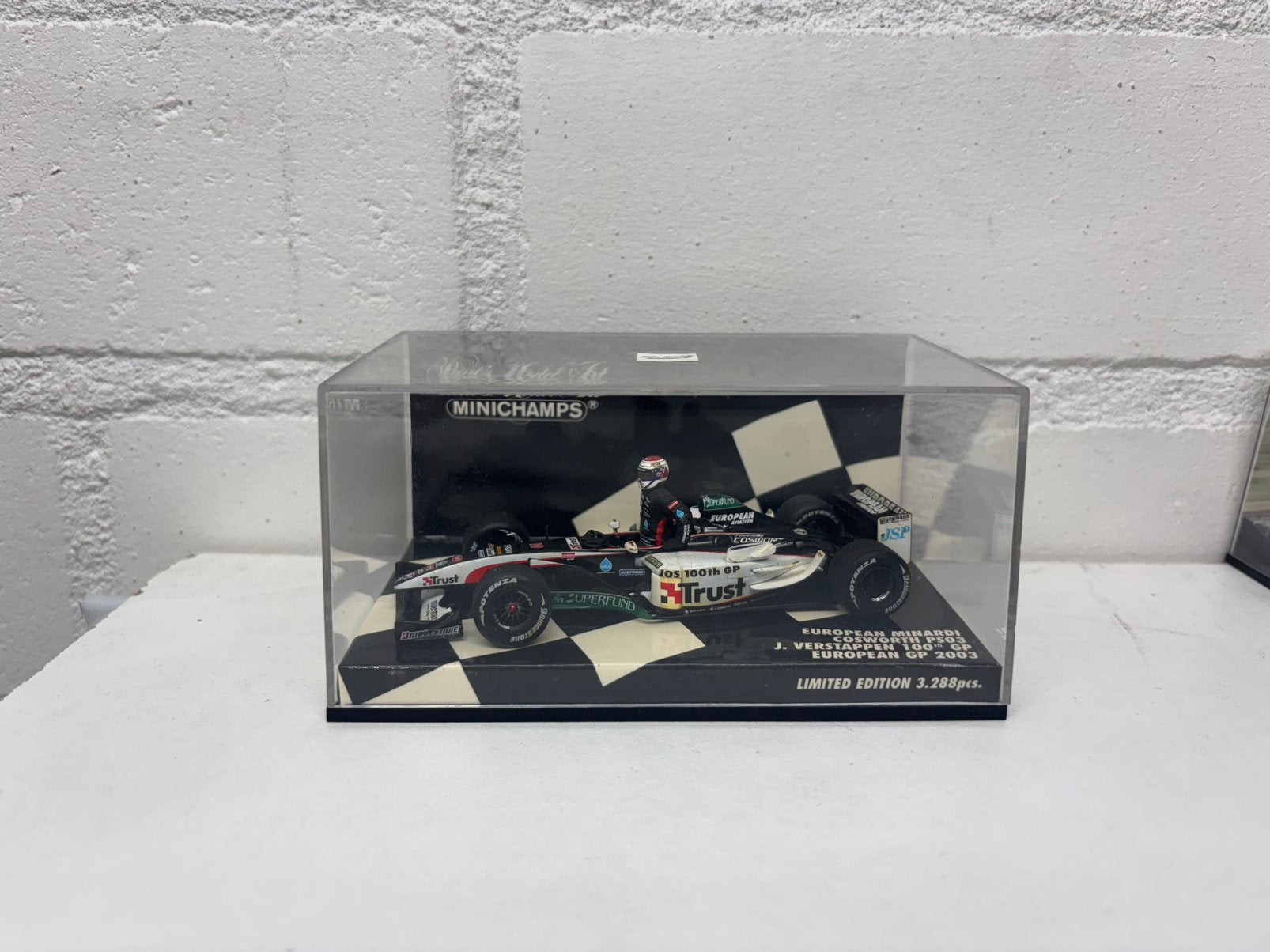 Jos verstappen 100gp europa 2003 minardi cosworth ps03 1:43, Ophalen of Verzenden, Zo goed als nieuw, Auto, MiniChamps
