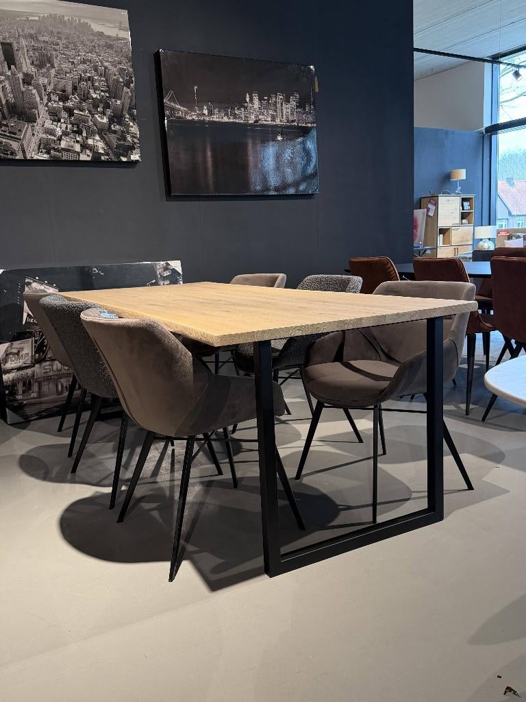 Eiken tafel 220x100cm met stalen zwarte poot **sale**, Huis en Inrichting, Tafels | Eettafels, Nieuw, 50 tot 100 cm, 200 cm of meer