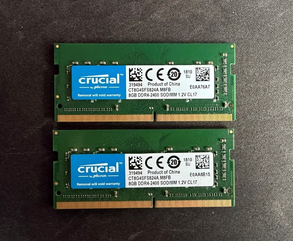 16GB Crucial DDR4-2400 laptopgeheugen – 2 8GB SO-DIMM, Computers en Software, Gebruikt, DDR4, Ophalen of Verzenden, Laptop