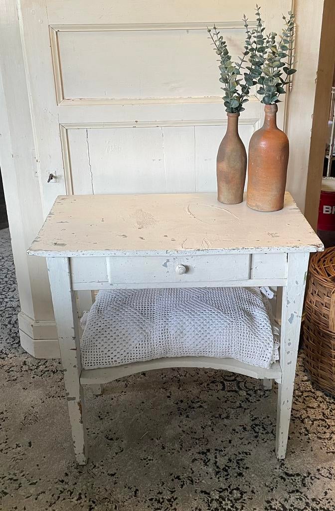 Brocante oud Frans houten tafeltje met lade, Antiek en Kunst, Ophalen