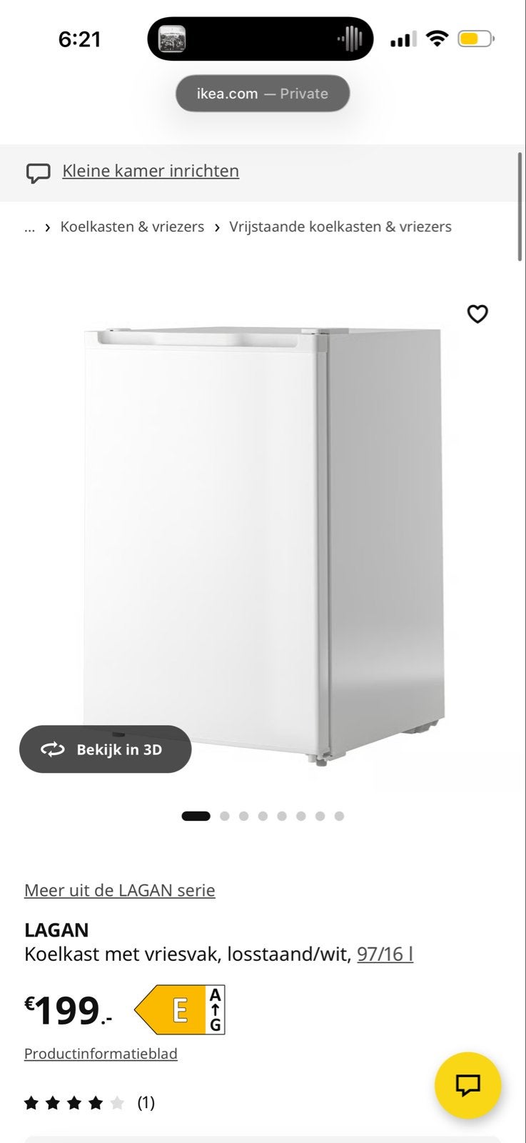 IKEA LAGAN Koelkast met vriesvak, wit, 97/16 L, 100 tot 150 liter, Zo goed als nieuw, 45 tot 60 cm, Met vriesvak
